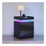 Nordivale Bedside Table with RGB LEDs, USB Ports, 2 Drawers
