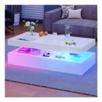 Nordivale Modern Coffee Table with LED, 2 Drawers, USB Ports