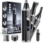 Nose Hair Trimmer for Men,3 in 1 USB Nose Trimmer with LED Display,Painless Dual Edge Blades Nasal Hair Trimmers for Men,Eyebrow Razor Scissors,Ear Facial Hair Remover,IPX7 Waterproof,Easy Cleansing