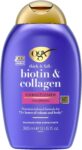 OGX Biotin and Collagen Volumising Hair Conditioner, Thick and Full, with Vitamin B7 Biotin, and Collagen, for Thin Hair, Sulfate Free Surfactants, 385ml, packaging may vary