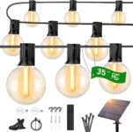 OHLUX 35FT/10m Solar String Lights Outdoor, Outside Festoon Lights with Remote, 17 Shatterproof G40 LED Bulbs, IP65 Waterproof, 2200K Soft White, E12 Hanging Light for Backyard, Gazebo, Patio, Deck