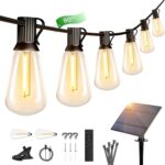 OHLUX Solar Festoon String Lights with Remote,27 ST38 LED Edison Bulbs,60FT