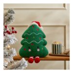 OHS Green Christmas Tree Shaped Cushion With Festive Hat & Cute Little Legs