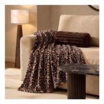 OHS Leopard Print Teddy Fleece Throw – Brown