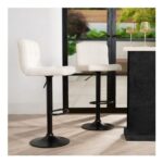OHS Set of 2 Adjustable Boucl Bar Stools – Cream