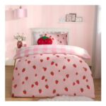OHS Strawberry Gingham Print Reversible Duvet Set – Single, Pink