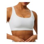 OLAIRE White Padded Sports Bra Medium Impact Adjustable Y-Back