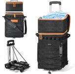 Odoland Cooler Box on Wheels, Leakproof Insulated Soft Rolling Cooler Bag with Stable All Terrain Cart and Handle Collapsible for Camping Beach Fishing Picnic with 6 Ice Cold Pack