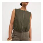Olive Green Sleeveless Denim Jacket