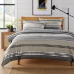 Olivia Rocco Easy Care Printed Duvet Cover Set 100% Polyester Breathable Stylish Comforter Reversible Quilted Bedding Bed Sets With Pillowcases HARLOW STRIPES DUVET SET, GREY SINGLE