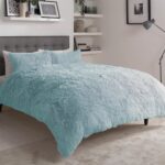 Olivia Rocco Snuggle Duvet Cover Set Super Soft Fluffy Quilt Sets Warm Cosy Winter Bedding, Duck egg Double