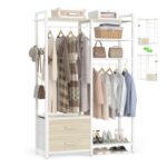 Open Wardrobe Rack with Drawers, 115cm, Double Hanging Rails