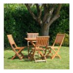 Outdoor 4 Person Folding Square Wooden Garden Dining Table Chairs Set