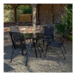 Outdoor 4 Person round Glass Top Garden Dining Table Chairs Set