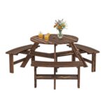 Outsunny 6 Person Fir Wood Table Bench Set Outdoor Garden Patio, Carbonized