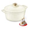 Overmont 26cm Enamelled Cast Iron round Casserole Pot, Cream