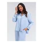 Oversized Satin Top and Pant Pyjama Set – Blue Mix