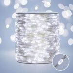 PCORES Fairy Lights 1000 LED 100M Plug-In String Lights with Remote Control for Indoor & Outdoor Use – Cool White Silver Wire
