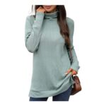 PICKLION Womens High-Neck Longline Top, Base Layer, Green, S