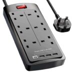 POWSAF 6 Way Extension Lead with 4 USB Slots (3.4A, 1 Type C and 3 USB-A Ports)