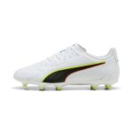 PUMA Unisex King 20 Play Firm Ground/Artifical Ground Football Boots, PUMA White-Glowing Red-Yellow Alert, 9 UK