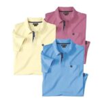 Pack of 3 Mens Cotton Polo Shirts – Yellow Pink Blue