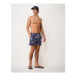 Painterly Floral Print Swim Shorts in Navy and White