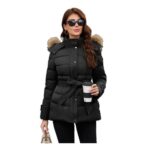 Papillon dOr Belted Mid-Length Puffer Coat with Fur Hood