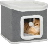 PawHut Cat House for Indoor Kittens 2-Level Cat Cave Bed Flush Top Bed Grey