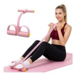 Pedal Resistance Band with Handle, 4/6/8 Tubes, Pink, Full-Body