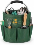Personalised Gardening Tool Bag with Handle Oxford Fabric Gardening Storage Box with Birth Flowers Text Foldable Multi-Pocket Tote Bag, Gardening Gift for Men and WomenGreen