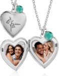 Personalised Locket Photo Necklace for Women Heart Necklace with Picture Inside Birthstone Pendant for Mum Personalised Gifts for Women