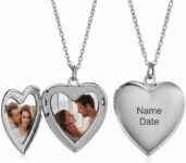 Personalised Photo Necklace For Women With Name Engraving Heart Locket Pendant Custom Picture Necklace Photo Locket Necklace Gift For Mum Wife Daughter Sister Birthday Anniversary Wedding