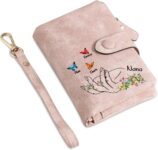 Personalized Womens Wallet with 3-8 Names, Custom Purse Pink Christmas ALS Gift for Mom, Grandma, Mothers Day Present for Mother Grandmother (Style 1-4 Names)