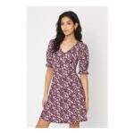Petite Pink Ditsy Short Sleeve Jersey Mini Dress