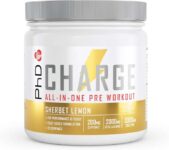 PhD Charge, All in One Pre Workout Powder with Creatine, Rich in Beta Alanine, High Caffeine20 Servings Per 300g Bottle, Lemon