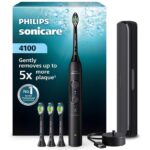 Philips Sonicare 4100 Series Electric Toothbrush – Pressure Sensor, EasyStart, SmarTimer, 21-Day Runtime, Travel Case, Black, HX4046/52