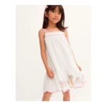 Pineapple Embroidered Scallop Swing Dress White