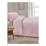 Pink Cherry Embroidery Reversible Single Duvet Set