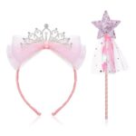 Pink Fairy Wand, Princess Star Wand with Crown, Glitter Wands