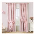 Pink Pom Pom Curtains, Double Layer Back Tab, 84 Inches