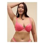 Pink Satin Lace Lightly Padded Plunge Bra – 30B Only