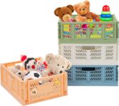 Plastic Drawer Organizer Collapsible Storage Boxes Crate,4-Pack Stackable Folding Storage Basket Closet Containers Toy Organiser for Home Office Bedroom Kitchen Drawer Pull Out Under Bed- Colorful