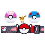Pokémon Eevee Clip N Go Belt Set – 2-Inch Eevee Battle Figure with Great Ball, Love Ball, and Themed Belt