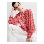 Poppy Semi-Sheer Red Floral Puff Sleeve Peplum Top