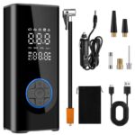 Portable Air Compressor Car Tyre Pump, 6000mAh Cordless Dual Power 150PSI Tyre Inflator – Black/Blue (Voucher applied)- By Wansimoo / FBA
