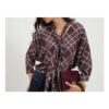 Purple Check Print Pussybow Blouse