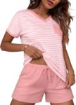 Pyjamas for Women UK Short Sleeve Summer Cotton Pjs Sets Faux Layered Top and Bottoms with Pockets Casual Soft Loungewear Nightwear