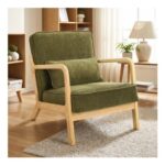 ROCSUMOO Accent Chair, Solid Wood Frame, Chenille Cushions, Vintage Green