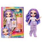 Rainbow High Junior High PJ Party – Violet (Purple) – 22 cm Posable Doll with Soft Onesie, Slippers and Play Accessories – Kids Toy